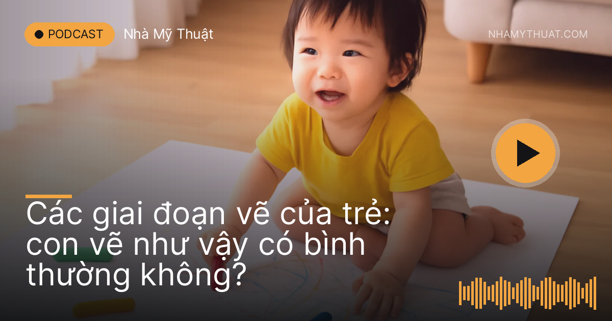 Bé nhỏ vẽ nguệch ngoạc bằng sáp màu trên tờ giấy lớn trải sàn